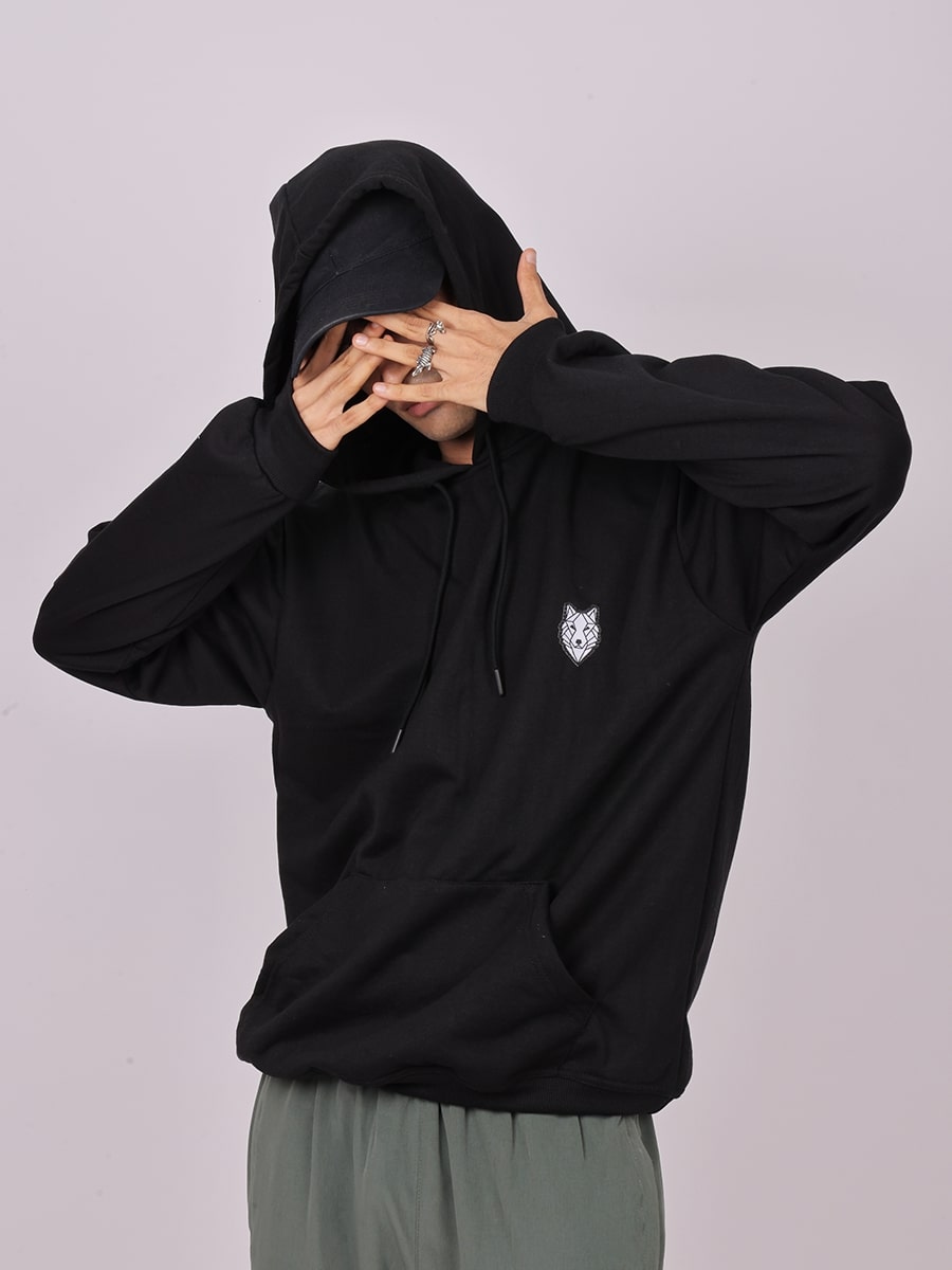 Super Comfy Cotton Blend Hoodie Black Solid Sleeve